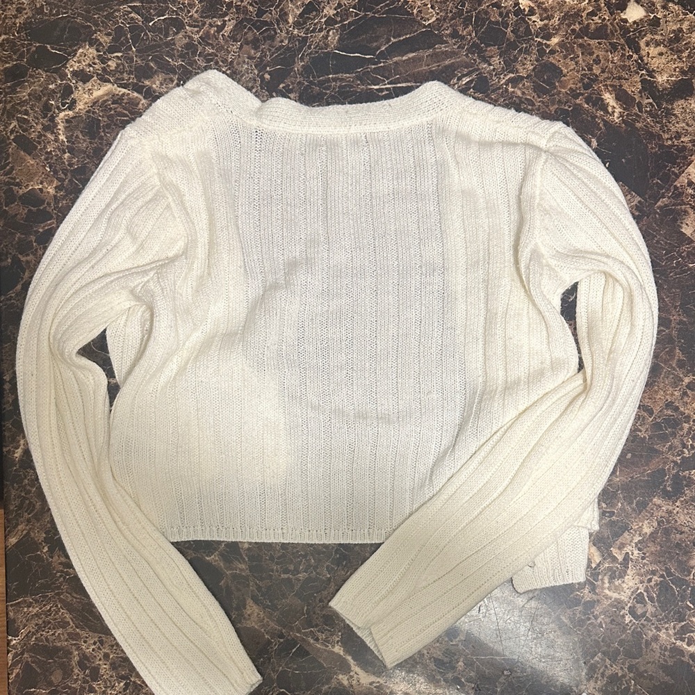 Cream Ribbed Cardigan with Button Detail - Picture 3 of 6
